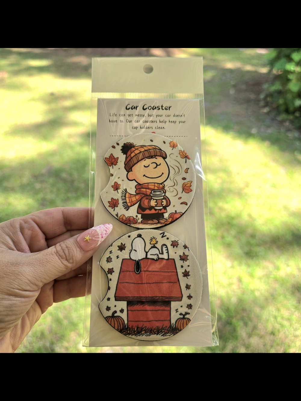 Fall Car Coaster Set - Orange & White